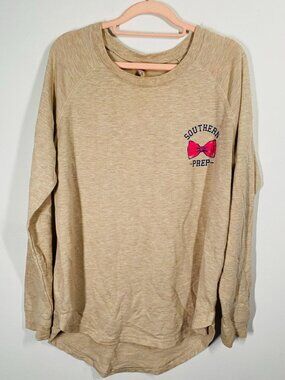 Red Camel Southern Prep Graphic Long Sleeve Shirt Small Beige Polyester Blend